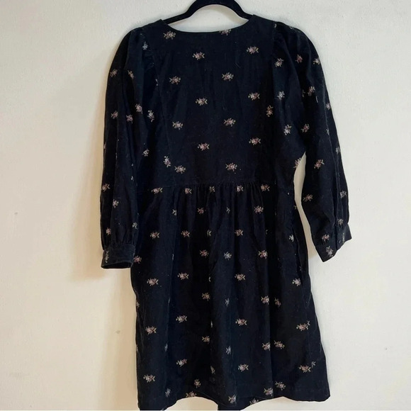 Womens Black Madewell Corduroy Quilted-Bib Mini Dress in Blurred Ikat Item NI714 - Picture 5 of 6